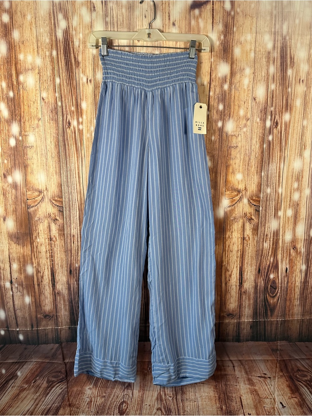 NWT Billabong Light Blue Striped Wide-Leg Pants - Women Size Small - Picture 2 of 16